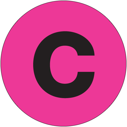 2" Circle - "C" (Fluorescent Pink) Letter Labels